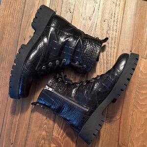 Black Crocodile-Embossed Boots